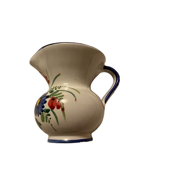 Santarelli Cream Pitcher Antique Made in Italy Floral Cream Blue Red - Picture 2 of 6